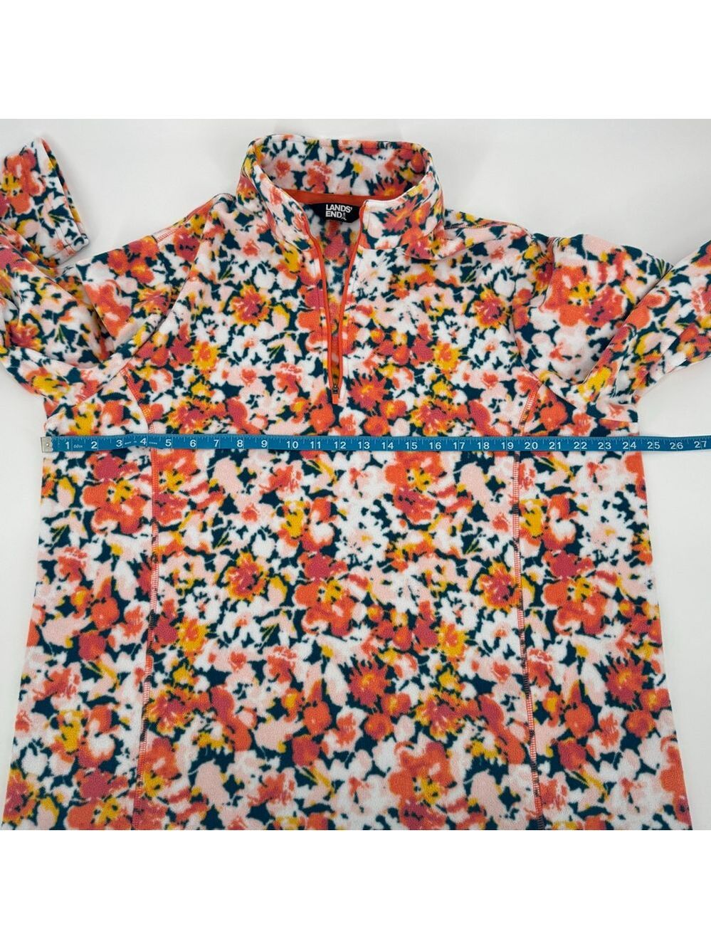 Lands' End Floral Fleece Quarter-Zip Sweatshirt 1X White Orange - Picture 7 of 8